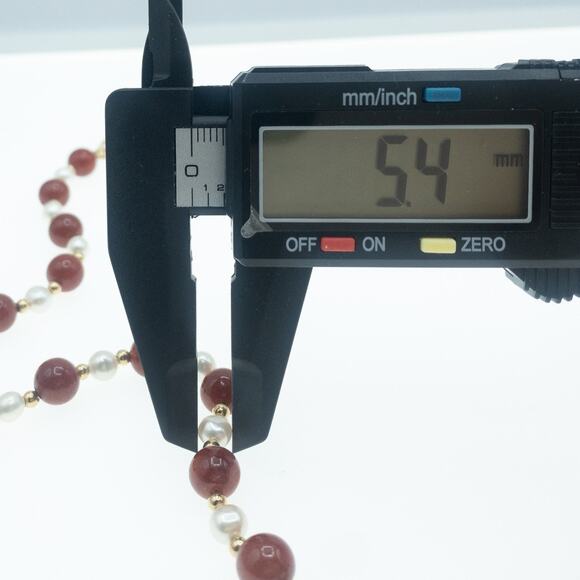 14K Gold Red Jade & Freshwater Pearl 24" Necklace ❤️ - Picture 11 of 12